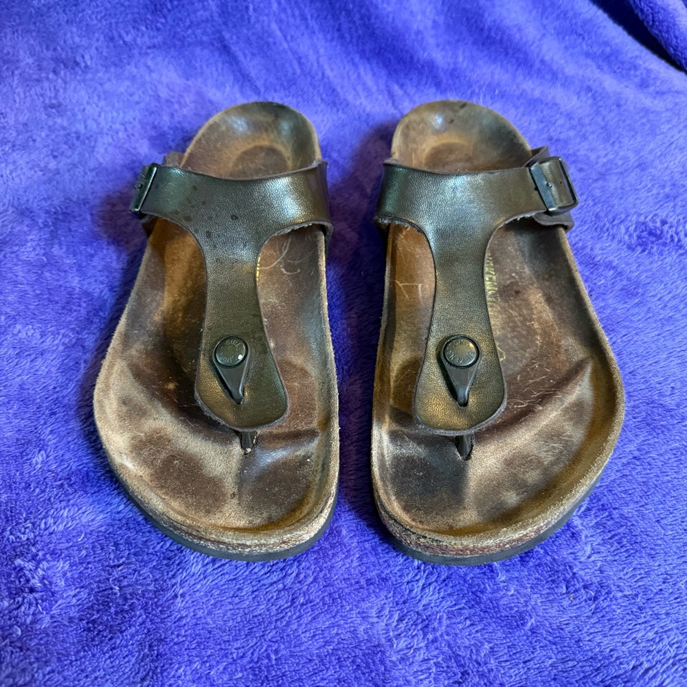 Birkenstock Gizeh Metallic Bronze Leather Thong Sandals Size 41 Women’s 10 Men 8
